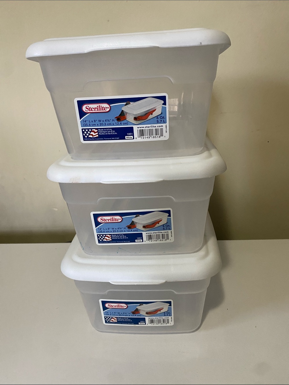 Sterilite Clear Plastic Storage Bins with White Lids - Set of 3